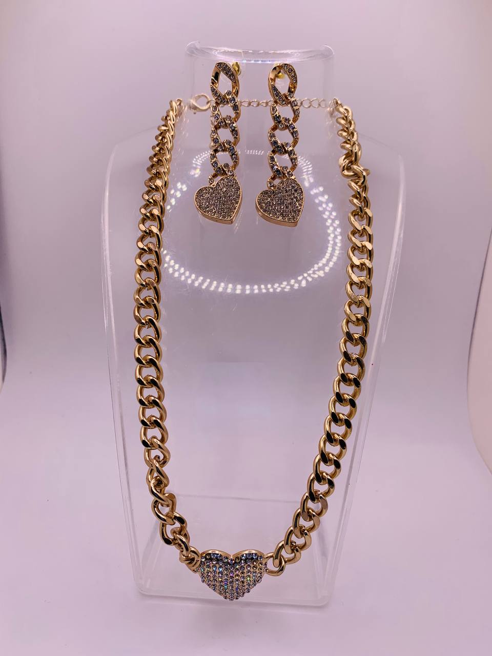 Gold Dangle Heart Jewelry Set