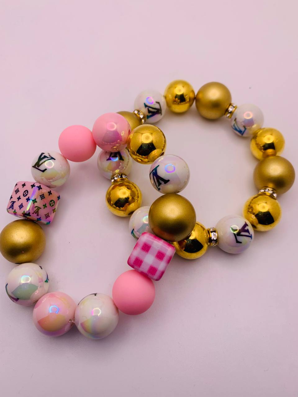 Pink and Gold Beaded Bracelet