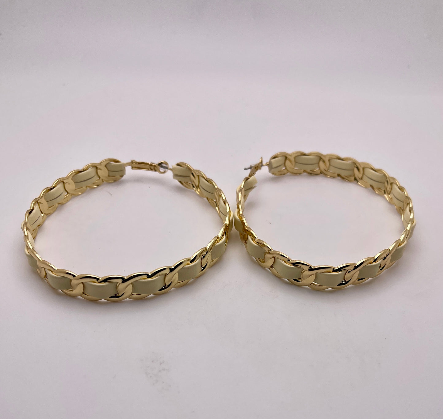 Gold Leather Hoop Earrings