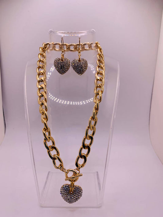Bling Gold Heart Jewelry Set