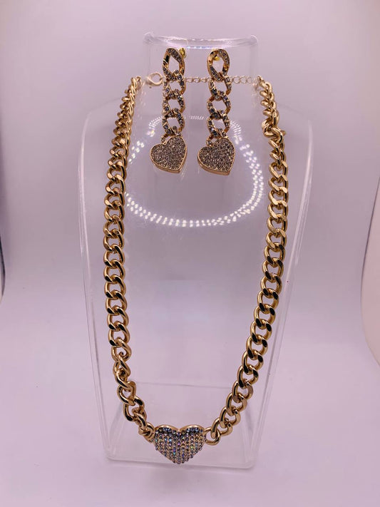 Gold Dangle Heart Jewelry Set