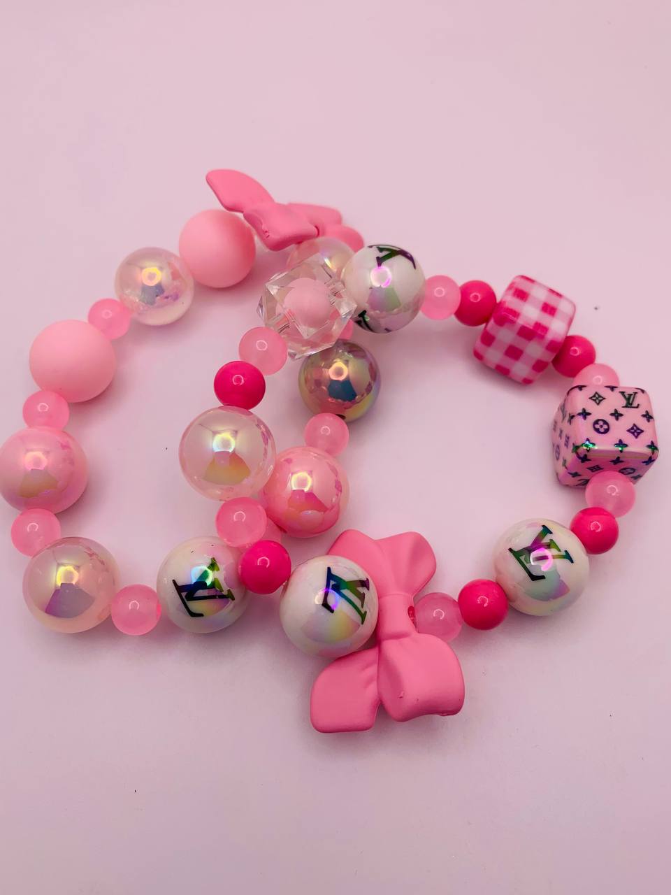Pink Bow Beaded Bracelet