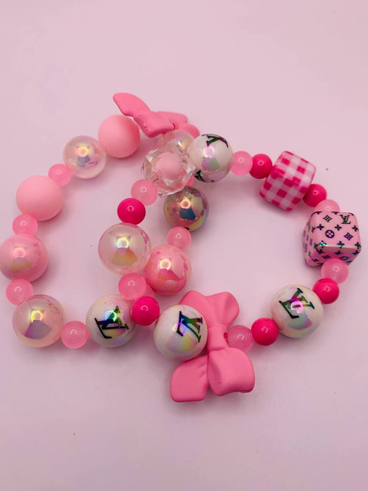 Pink Bow Beaded Bracelet